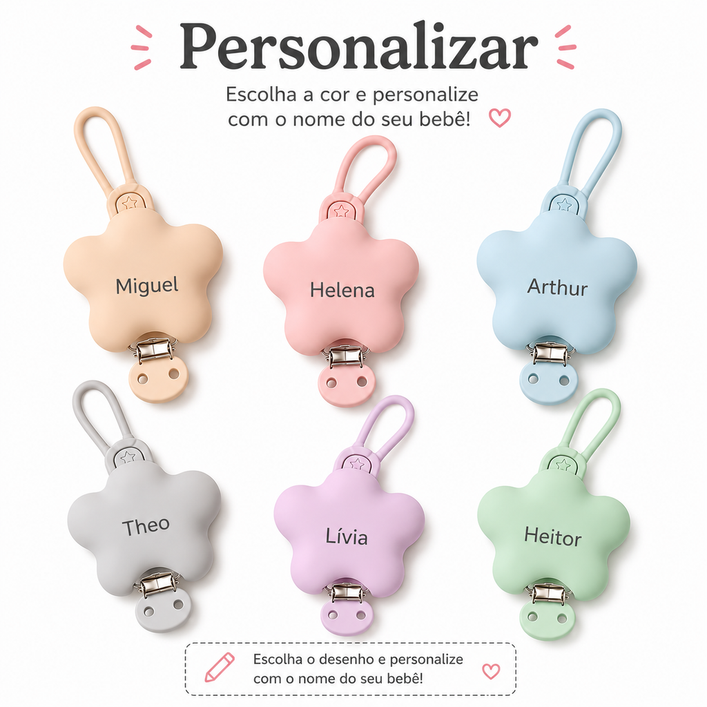 Porta-Chupetas de Silicone Personalizado com Nome - Aylla & Co.