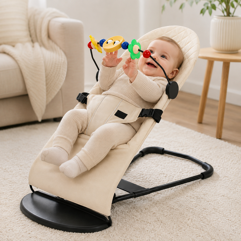 Espreguiçadeira / Baloiço Portátil para Bebé com Barra de Brinquedos