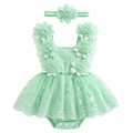 Conjunto Romper de Bebé em Renda com Faixa Floral