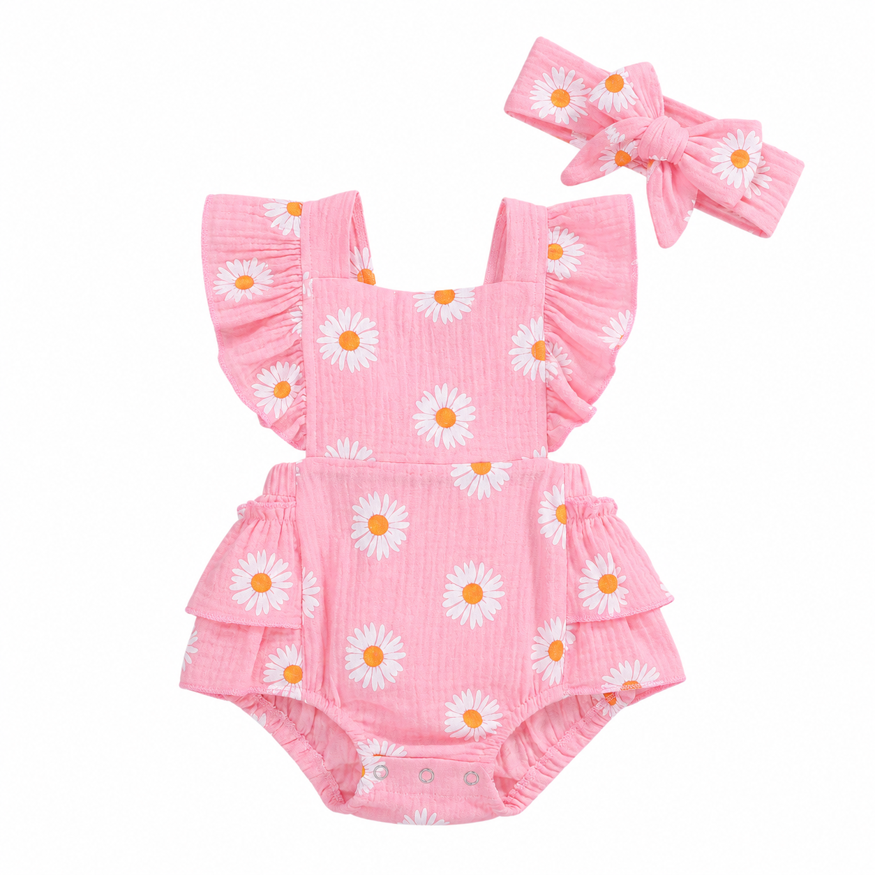 Conjunto Pelele Bebé Margaritas con Cinta de Pelo