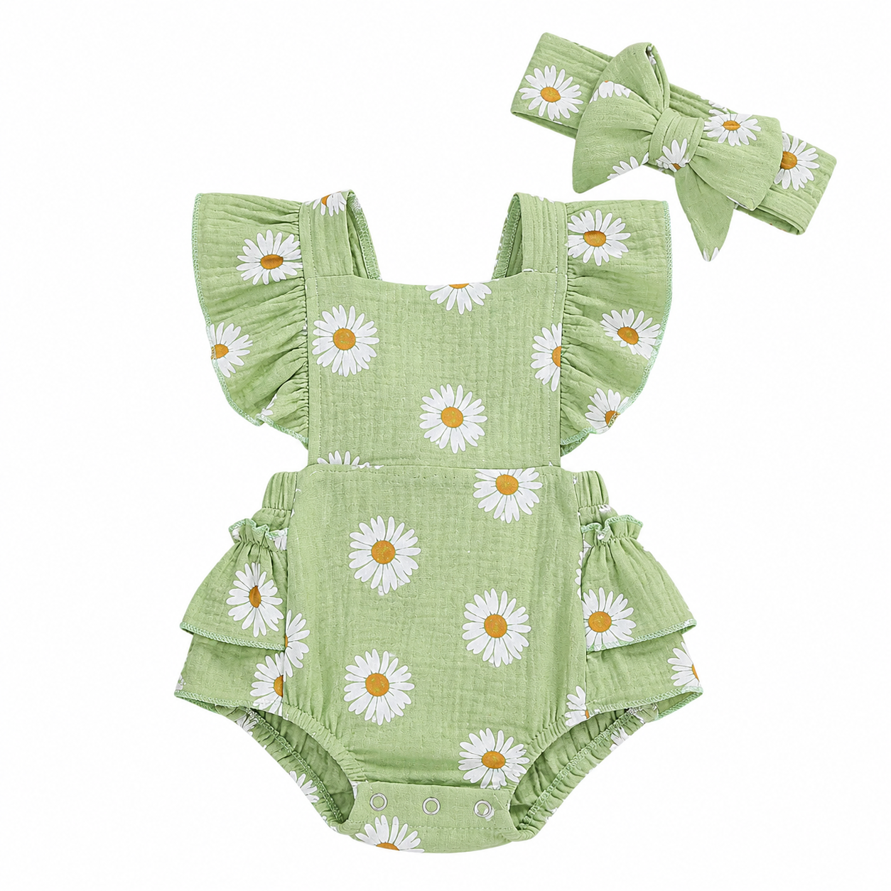 Conjunto Pelele Bebé Margaritas con Cinta de Pelo