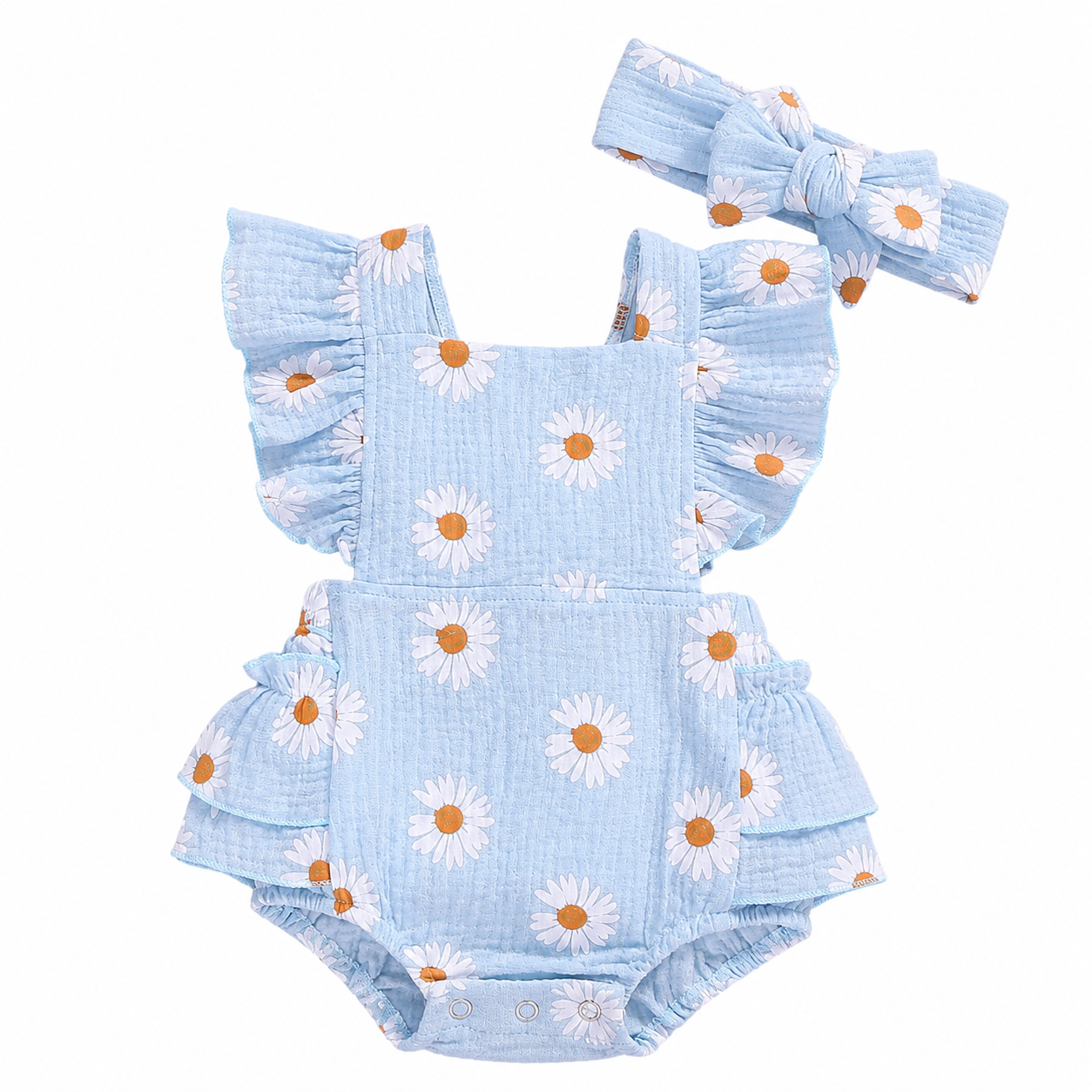 Conjunto Pelele Bebé Margaritas con Cinta de Pelo