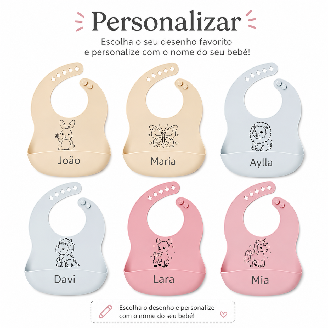 Babete Personalizado de silicone com nome - Aylla & Co.