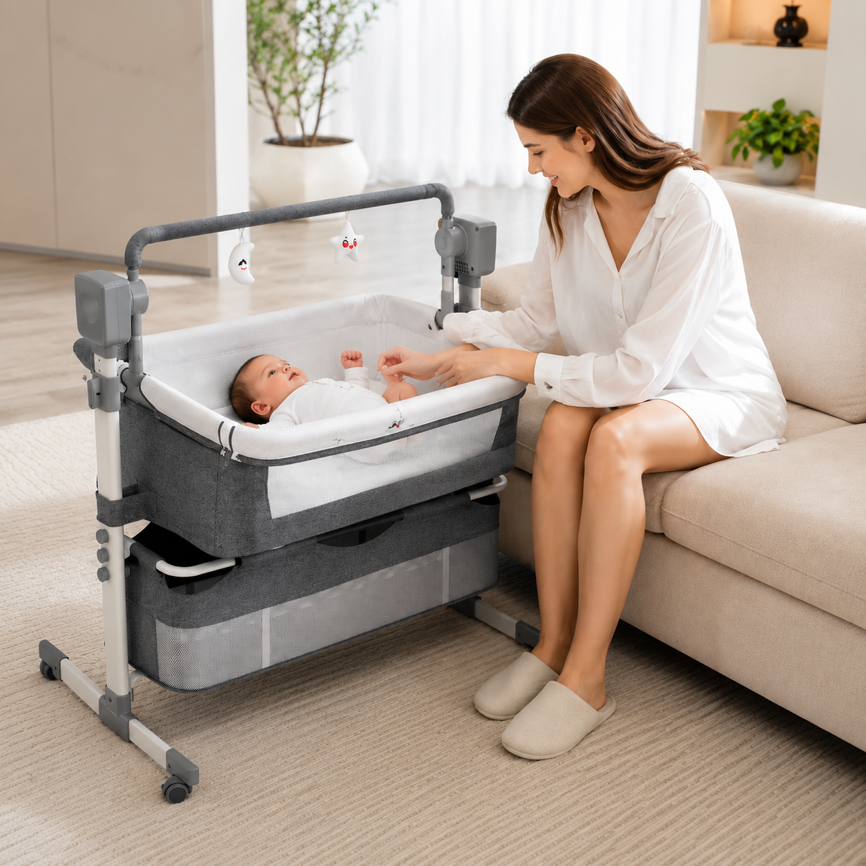 Berço Elétrico Co-Sleeping Inteligente com Balanço Automático – Aylla & Co.