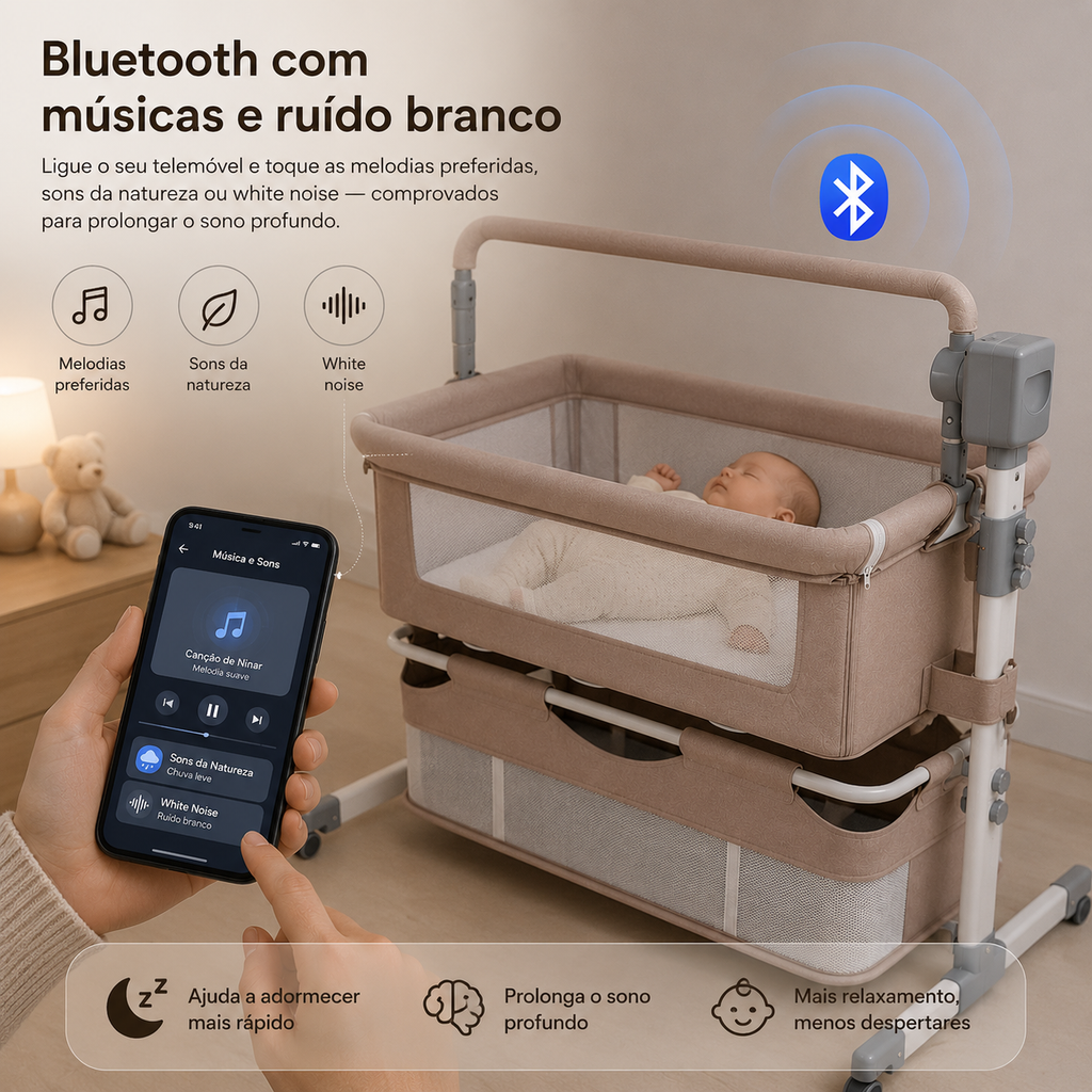 Berço Elétrico Co-Sleeping Inteligente com Balanço Automático – Aylla & Co.