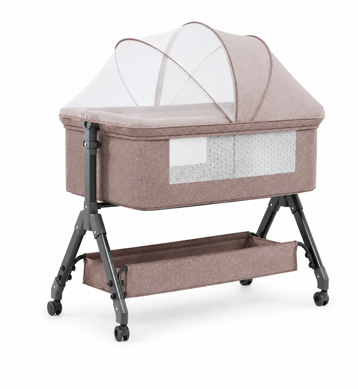 Cuna Next to me 4 en 1: Portátil, con Balanceo, Altura Ajustable y Mosquitera con ruedas
