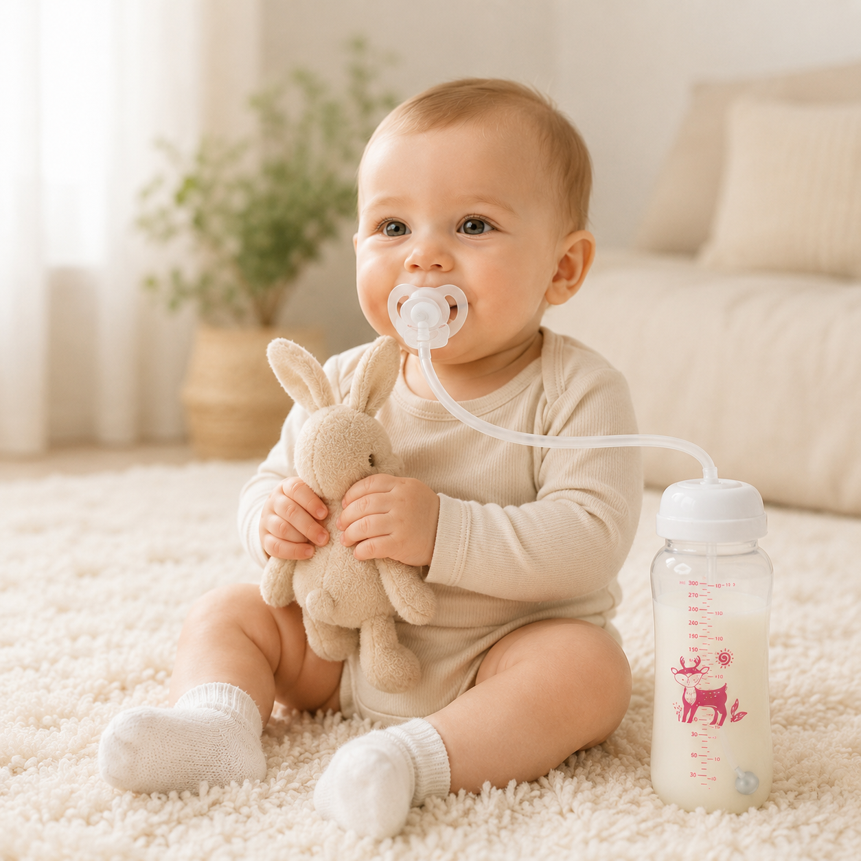 Biberão Mãos Livres 3 em 1 (300ml) – Sistema Anti-Cólicas com Gravidade