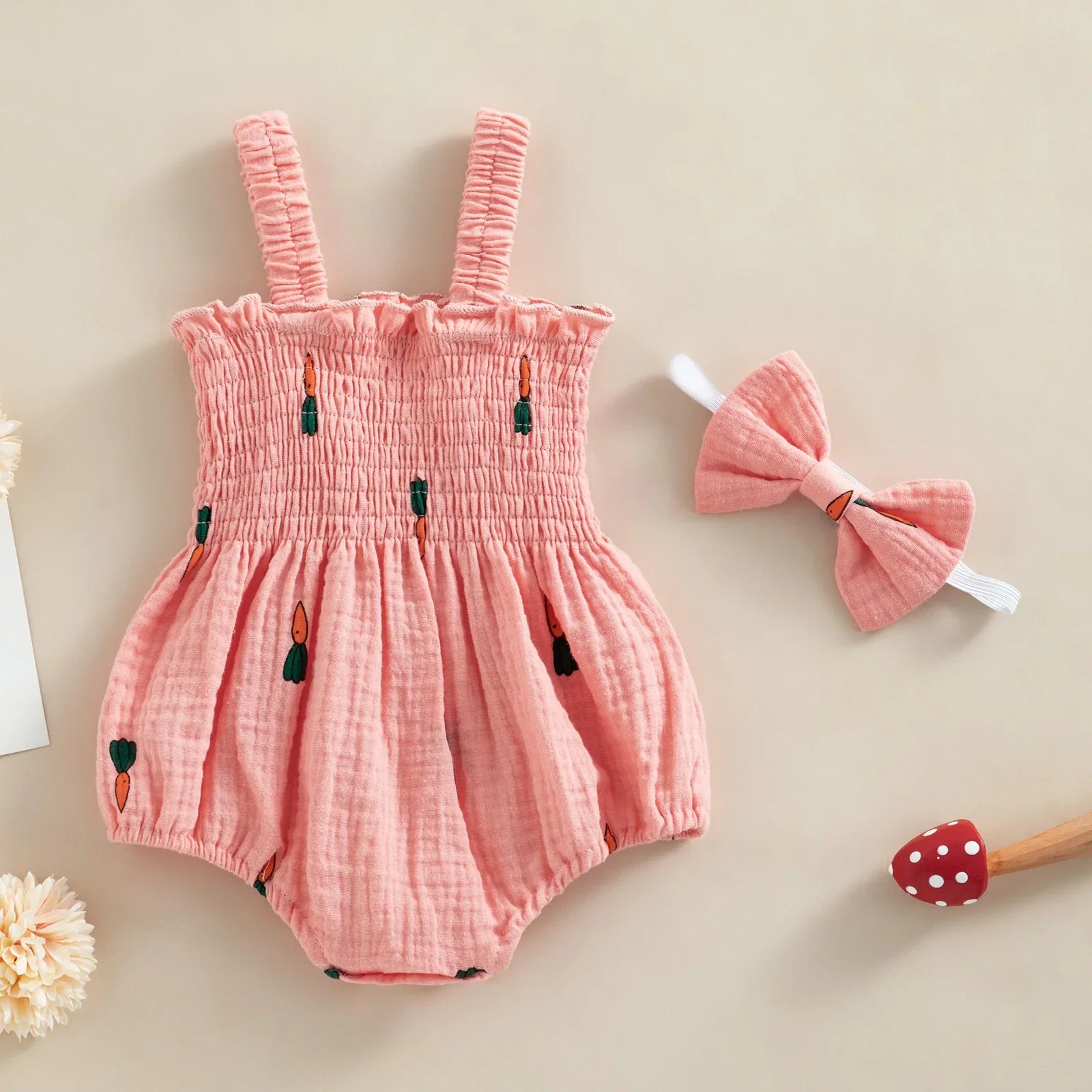 Conjunto Romper e Fita de Cabelo Gaze de Algodão Cherry Summer – Aylla & Co.