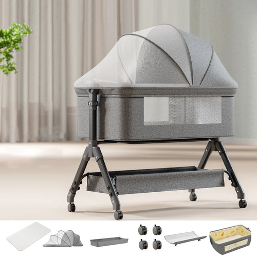 Cuna Next to me 4 en 1: Portátil, con Balanceo, Altura Ajustable y Mosquitera con ruedas