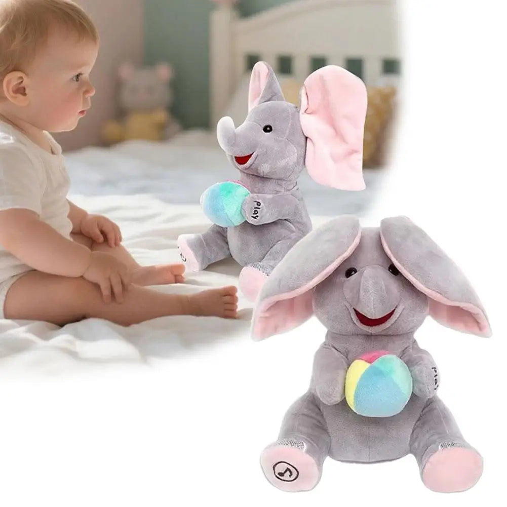 Elefante de peluche interativo para bebés