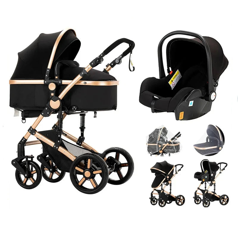 Carrinho de Bebé Urban Luxury 3 em 1 – Black & Gold Edition