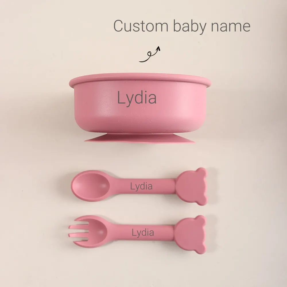 Tigela de silicone com nome e formato de urso