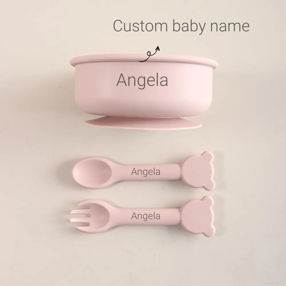 Tigela de silicone com nome e formato de urso