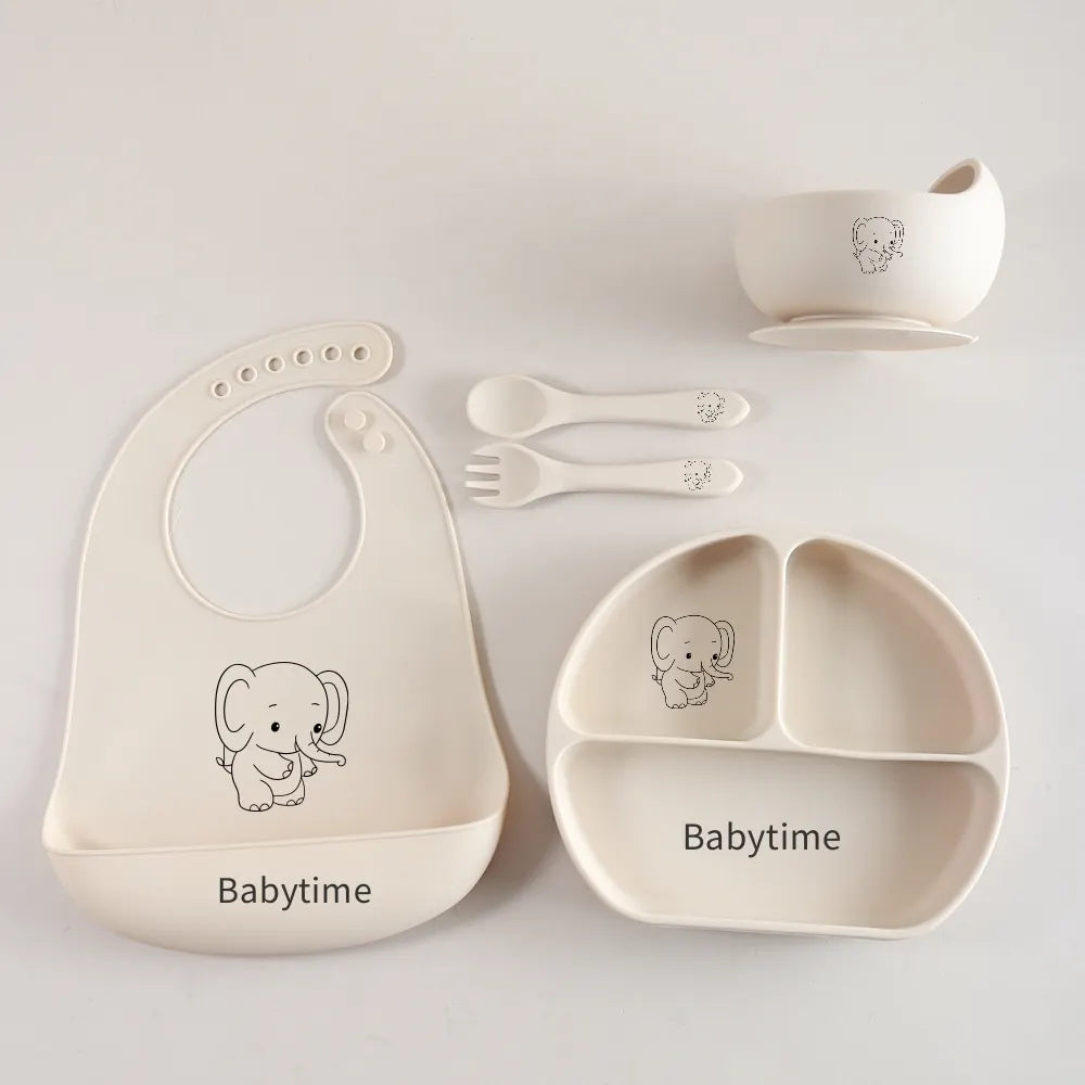 Conjunto de utensílios para bebés em silicone