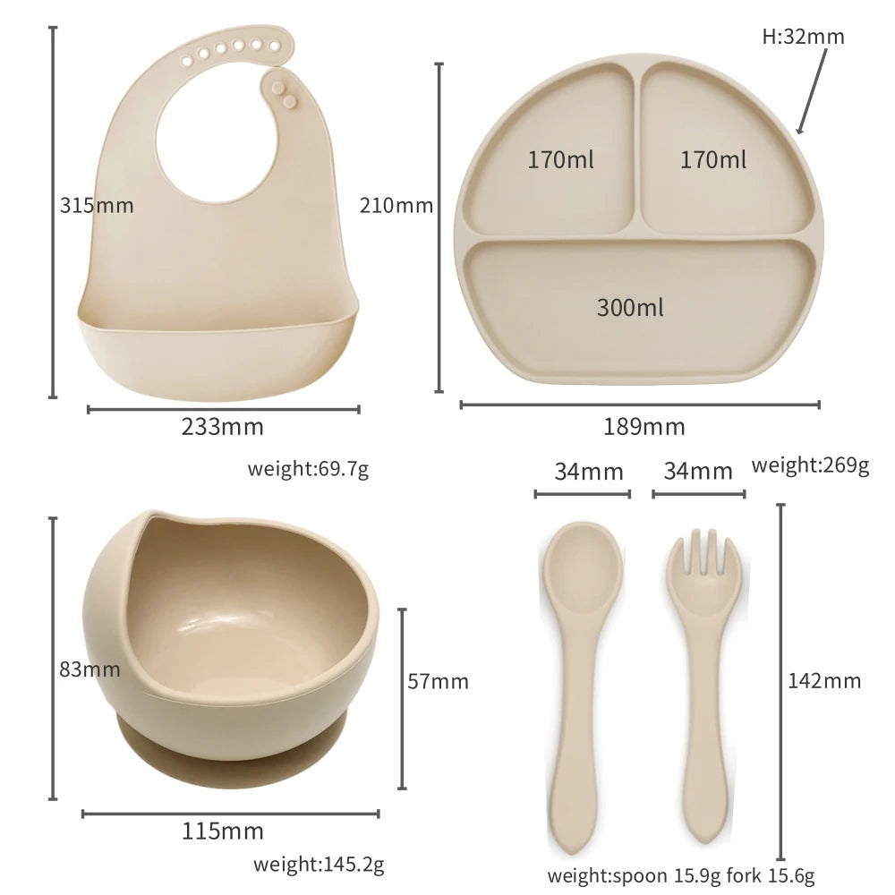 Conjunto de utensílios para bebés em silicone