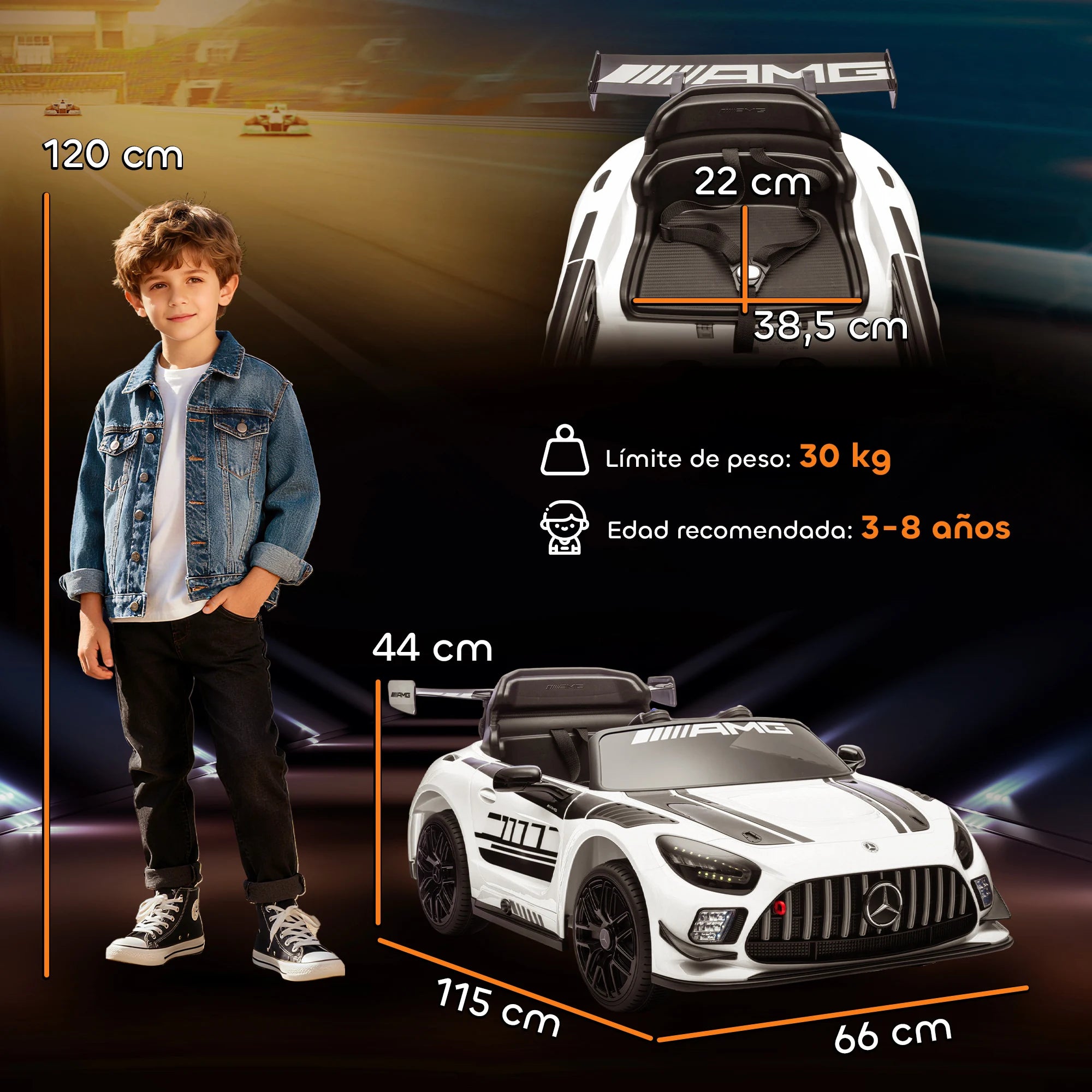 Carro Elétrico Infantil Mercedes-AMG GT3 Evo – Comando Remoto, Motor Duplo e Sons Reais