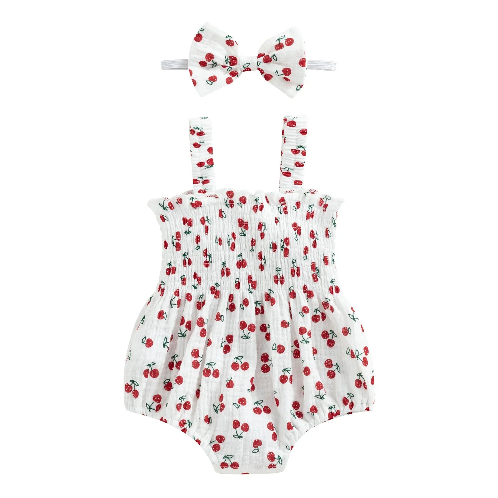 Conjunto de pelele y cinta para el pelo de gasa de algodón Cherry Summer – Aylla & Co.
