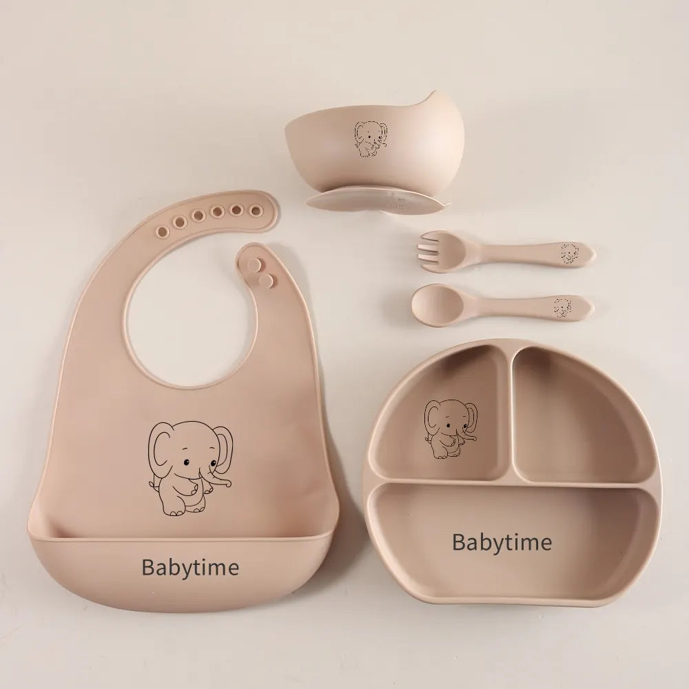 Conjunto de utensílios para bebés em silicone