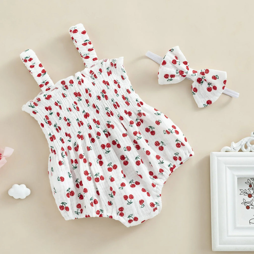 Conjunto Romper e Fita de Cabelo Gaze de Algodão Cherry Summer – Aylla & Co.