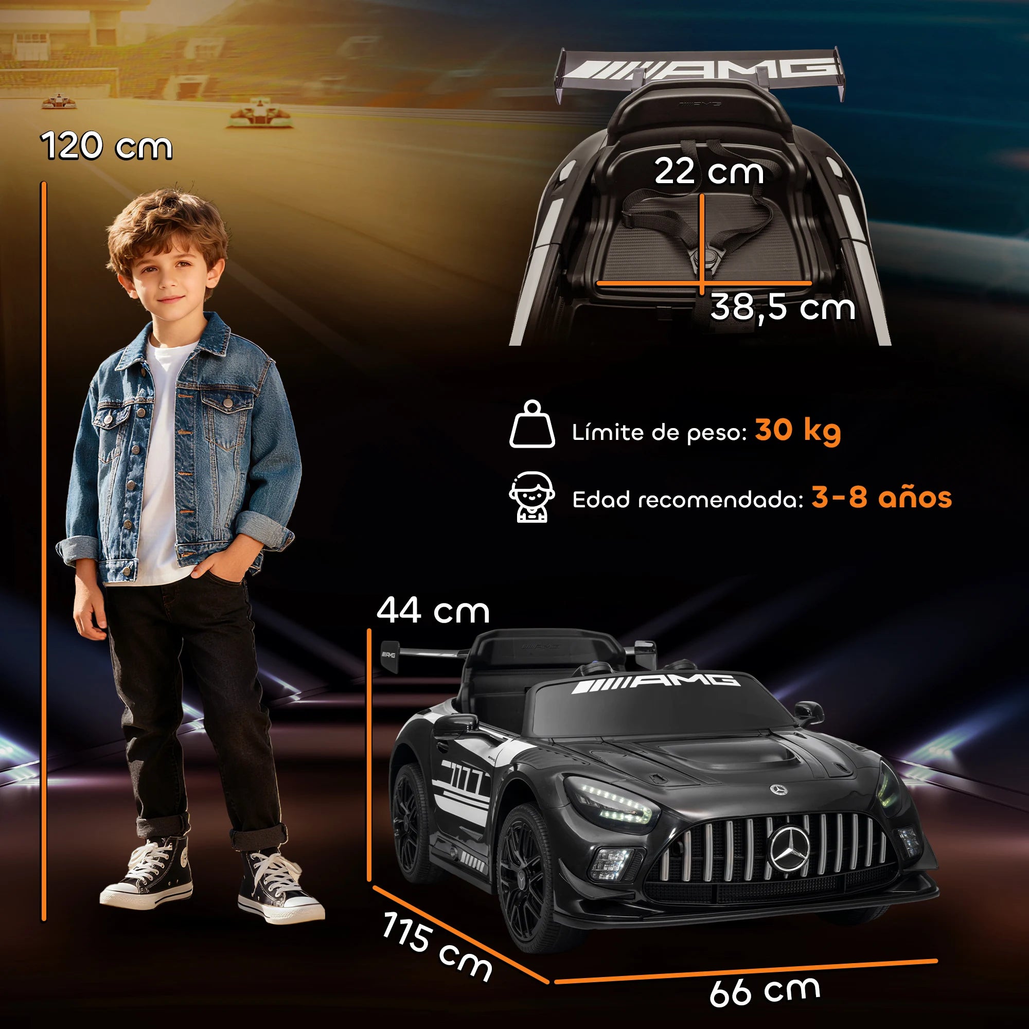 Carro Elétrico Infantil Mercedes-AMG GT3 Evo – Comando Remoto, Motor Duplo e Sons Reais