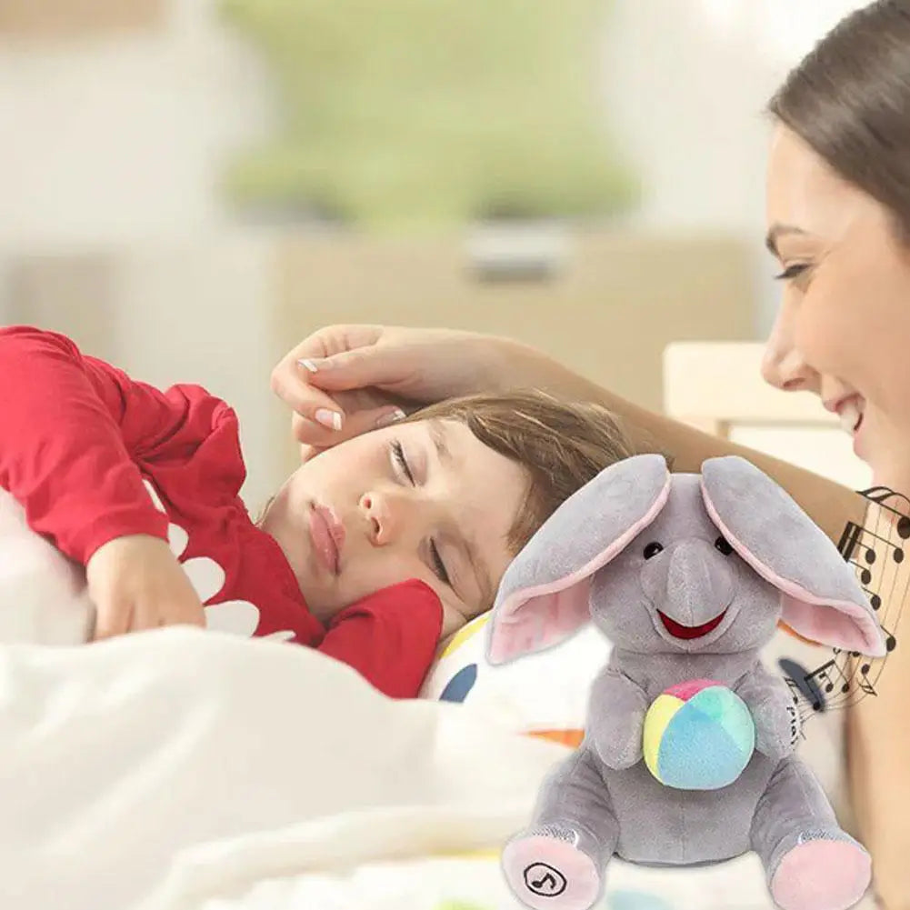 Elefante de peluche interativo para bebés