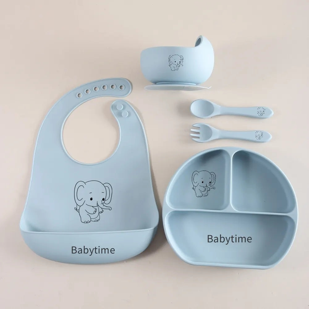 Conjunto de utensílios para bebés em silicone