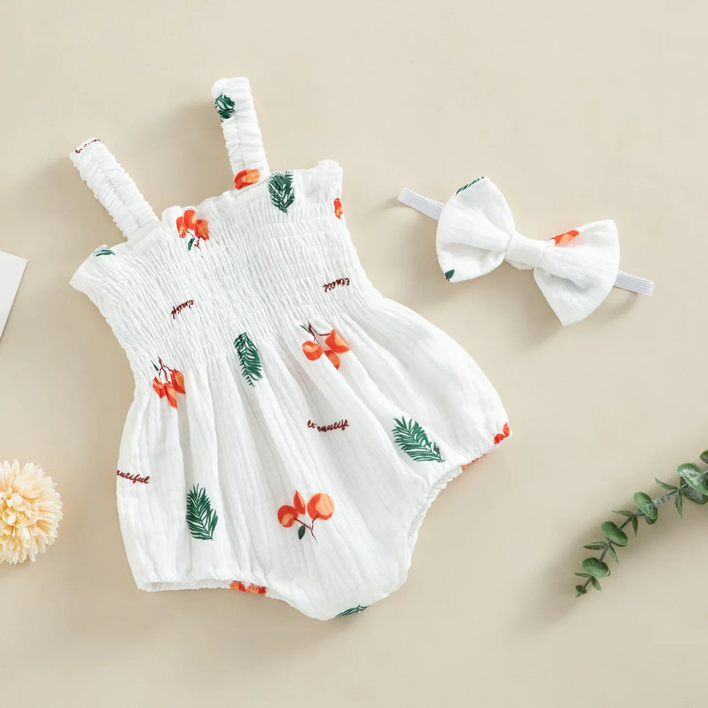 Conjunto Romper e Fita de Cabelo Gaze de Algodão Cherry Summer – Aylla & Co.