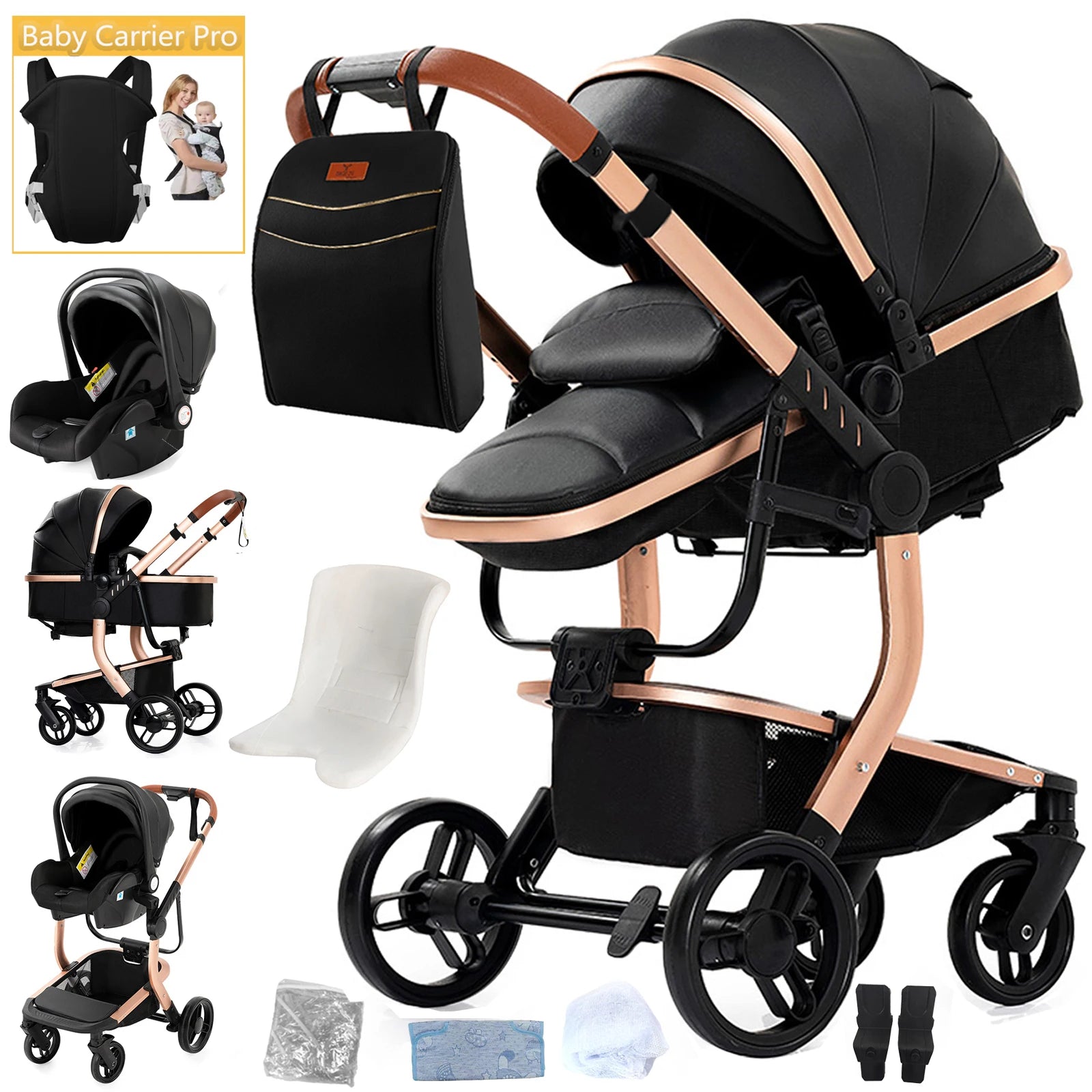 Sistema de Viaje Elegance 3 en 1 – Cochecito de Lujo, Capazo y Huevo Isofix