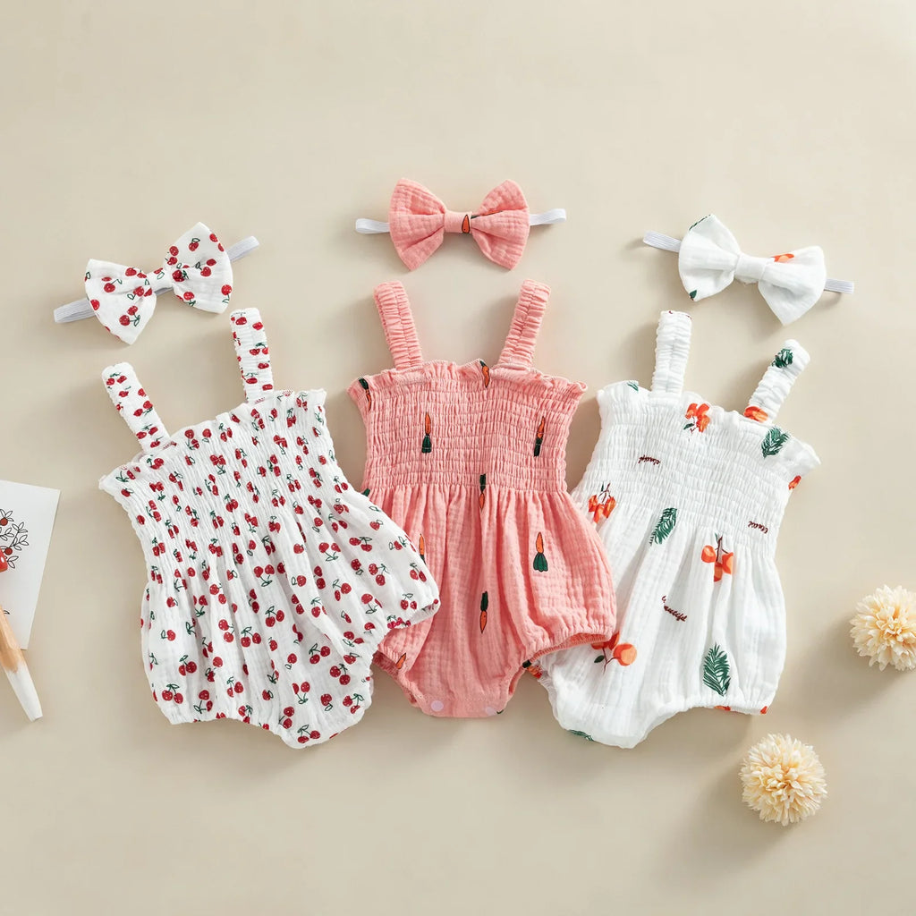 Conjunto Romper e Fita de Cabelo Gaze de Algodão Cherry Summer – Aylla & Co.